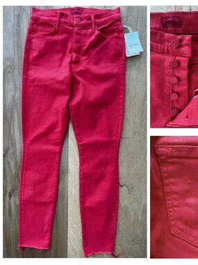 MOTHER THE STUNNER ANKLE FRAY JEANS Women’s sz 26 Tomato Red STRETCH NEW